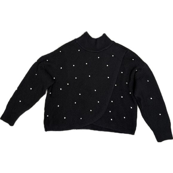 Express Reversible Embellished Mock Neck Crossover Sweater Black Rhinestone XL - Picture 6 of 10